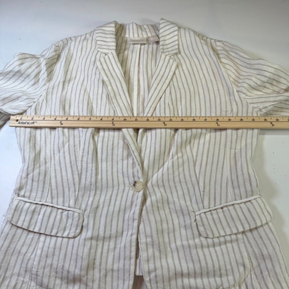 CHICO'S 100% Linen One Button Striped Blazer Jacket Ivory Tan Size Large - Picture 6 of 8